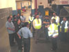 Shake Out Drill debrief in the Omnitrans San Bernardino Bus Maintenance Facility  