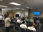 Employees at the California Department of Insurance enjoy creamy blended shakes while watching a video on Earthquake Preparedness at the Great California Shake Out.